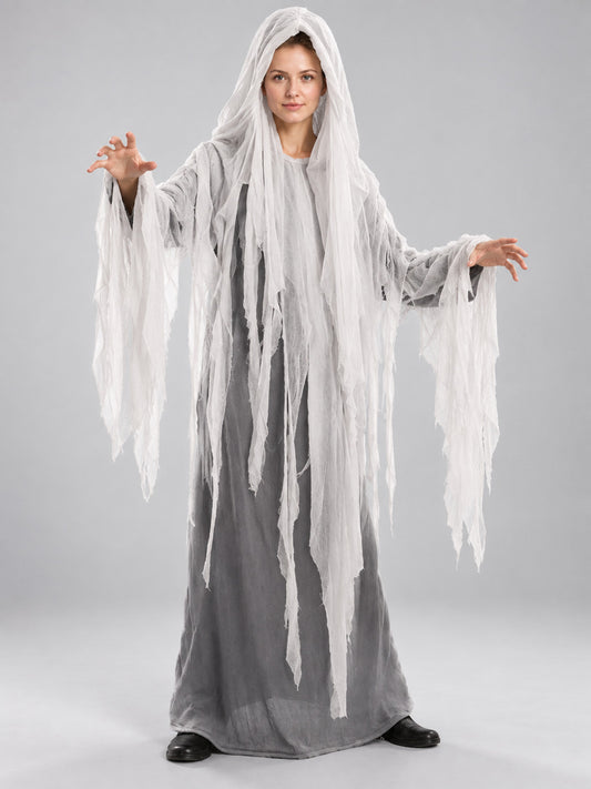black hooded ghost costume torn fabric black face area product image