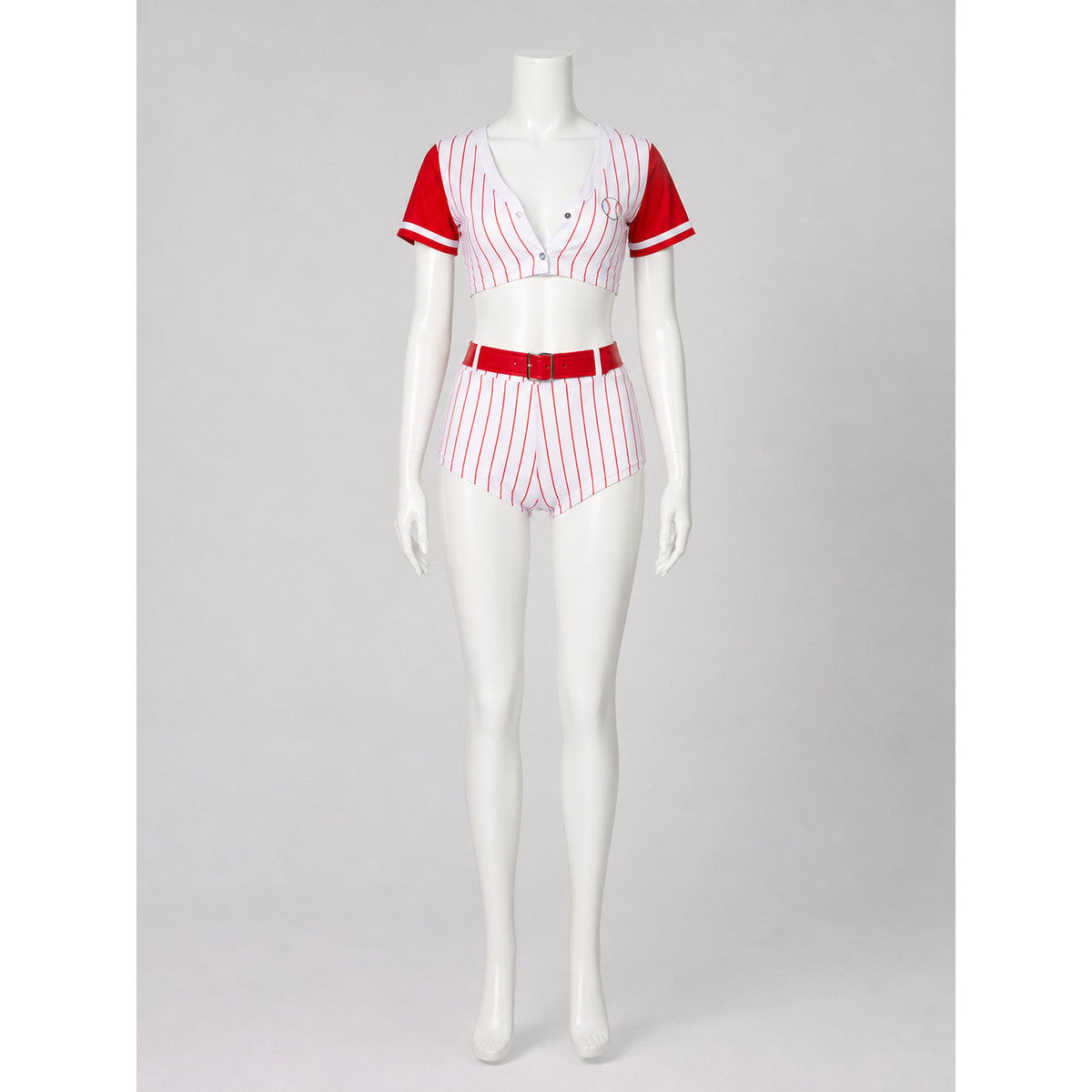 Red and White Striped Baseball Outfit, Top and Shorts