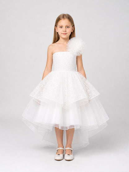 Girls’ Princess Dress with Tulle Skirt and Train on-model view