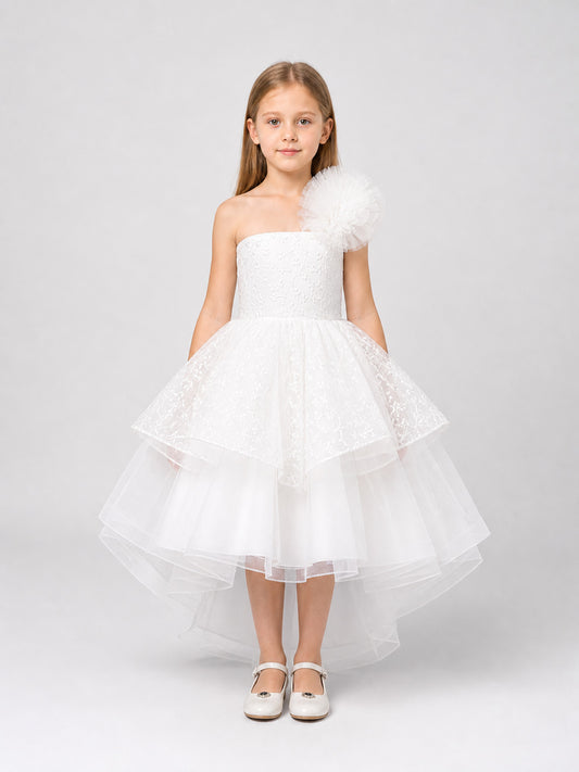 Girls’ Princess Dress with Tulle Skirt and Train on-model view