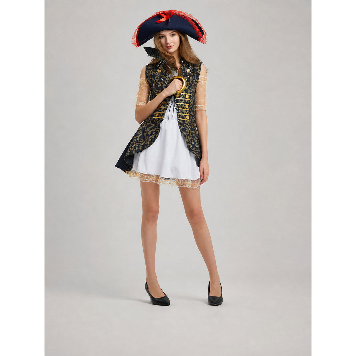 Pirate Costume with Hat and Dress for Halloween on-model view