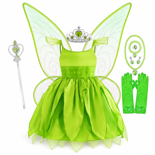 Disney Flower Fairy Dress Up Girls Cosplay Princess Dress Wings Halloween Elves Costume Carnival Party Tinkerbell Bell Dress - Color:Fairy 7