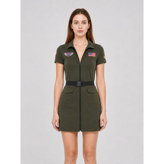 Military-style jumpsuit costume with cap