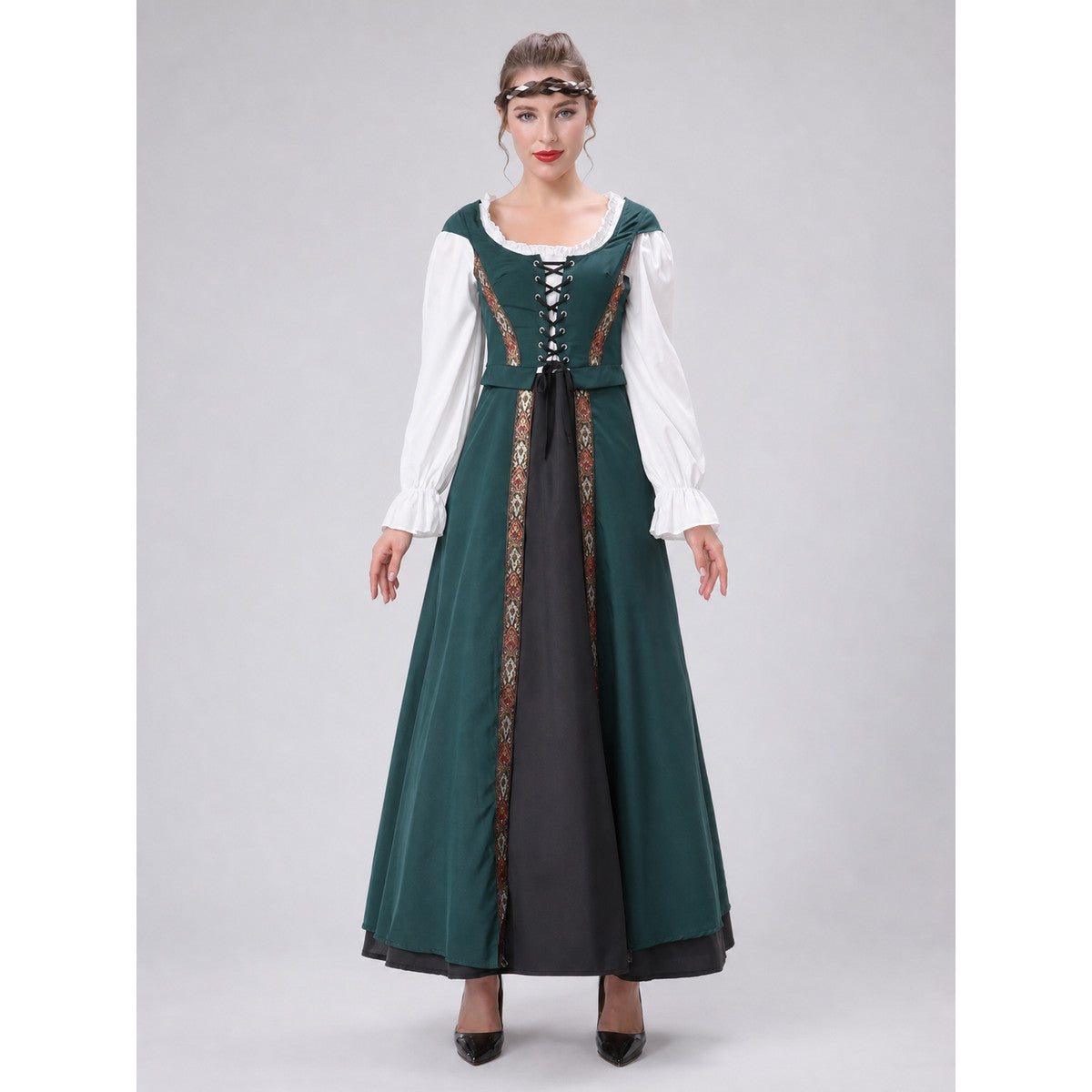 Retro Court-Style Dress with Headpiece