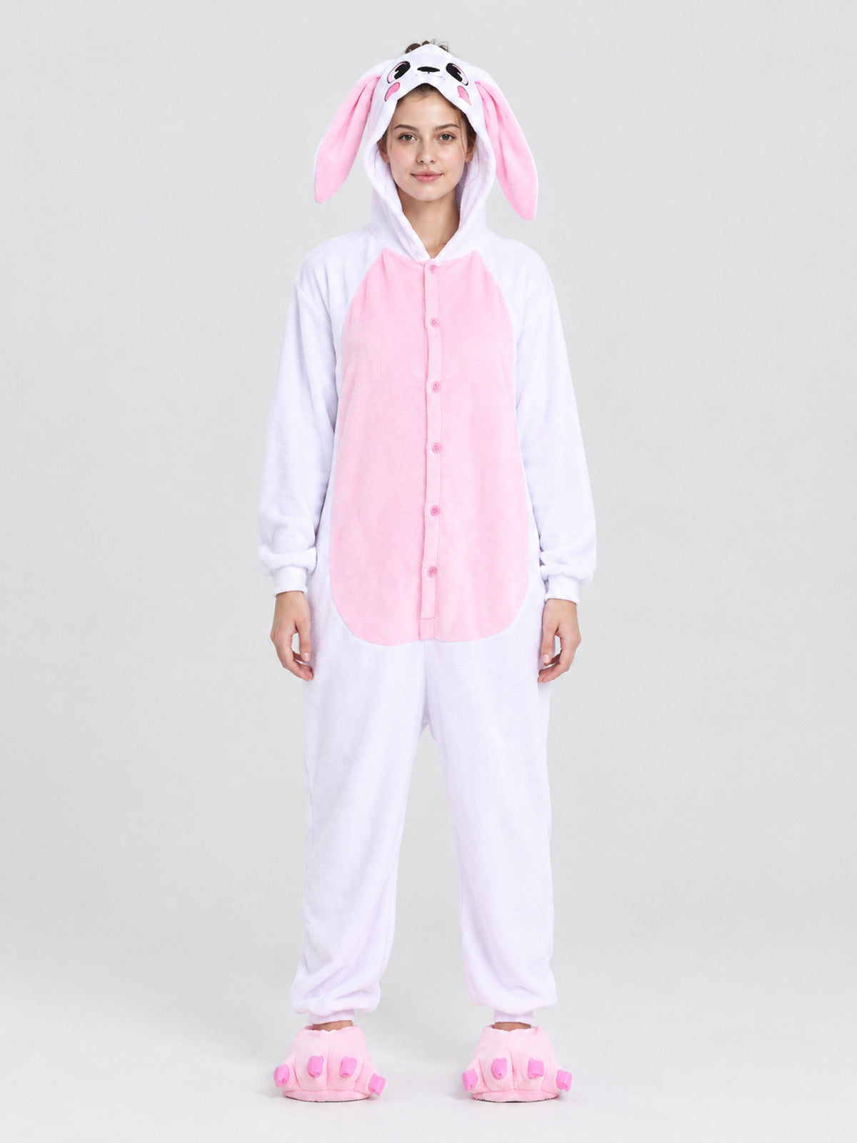 Pajama Jumpsuit with Bunny Ears and Hood