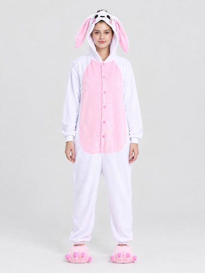 Pajama Jumpsuit with Bunny Ears and Hood