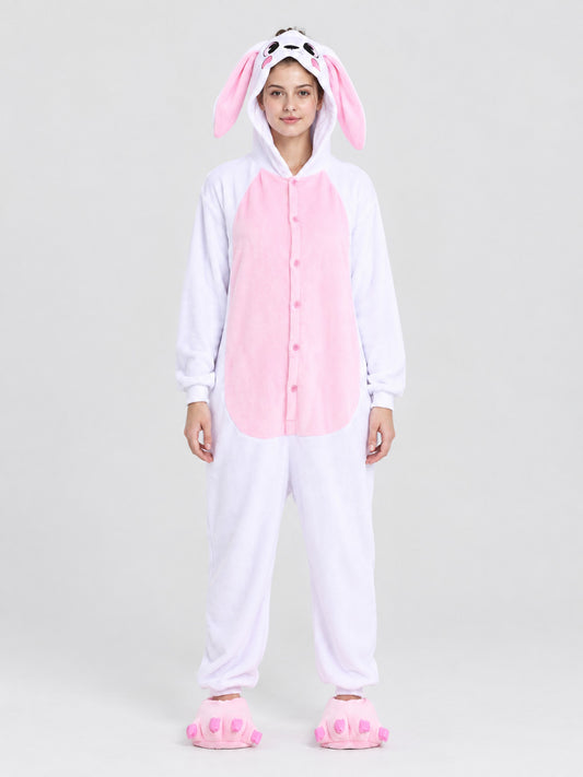 Pajama Jumpsuit with Bunny Ears and Hood