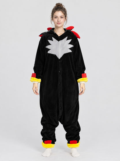 Black Pajama Jumpsuit with Dragon Print