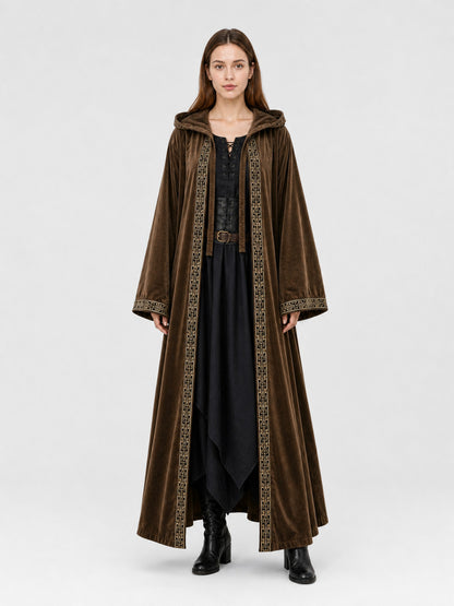 Long Hooded Robe, Brown, Loose Fit