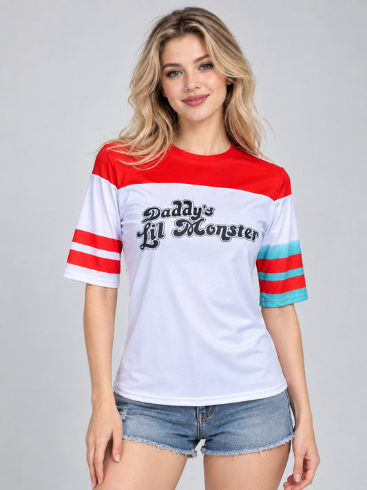 White T-Shirt with Red Insert and Print for Cosplay