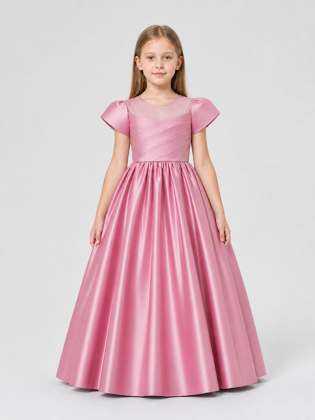 Long, Full Pink Princess Dress for Girls on-model view