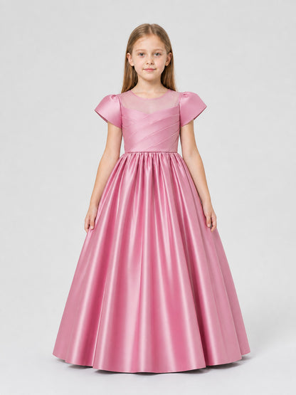 Long, Full Pink Princess Dress for Girls on-model view