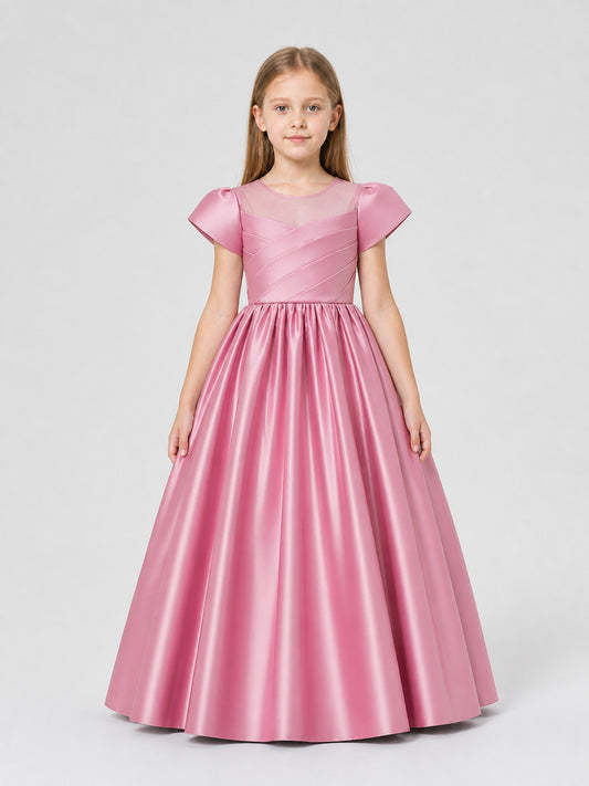 Long, Full Pink Princess Dress for Girls on-model view