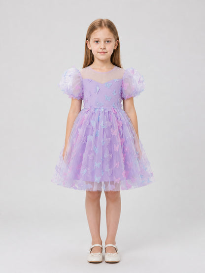 Purple Girls' Tutu Dress with Bows and Butterflies on-model view