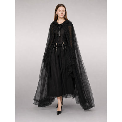 Black hooded carnival cloak for cosplay