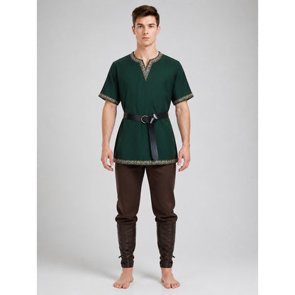 Medieval-Style Shirt with Black Belt, V-Neck