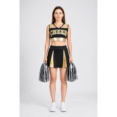 Cheerleading Set: Cheer Top, Gold-Trimmed Skirt, Pom-Poms