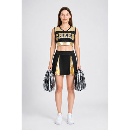 Cheerleading Set: Cheer Top, Gold-Trimmed Skirt, Pom-Poms main product view