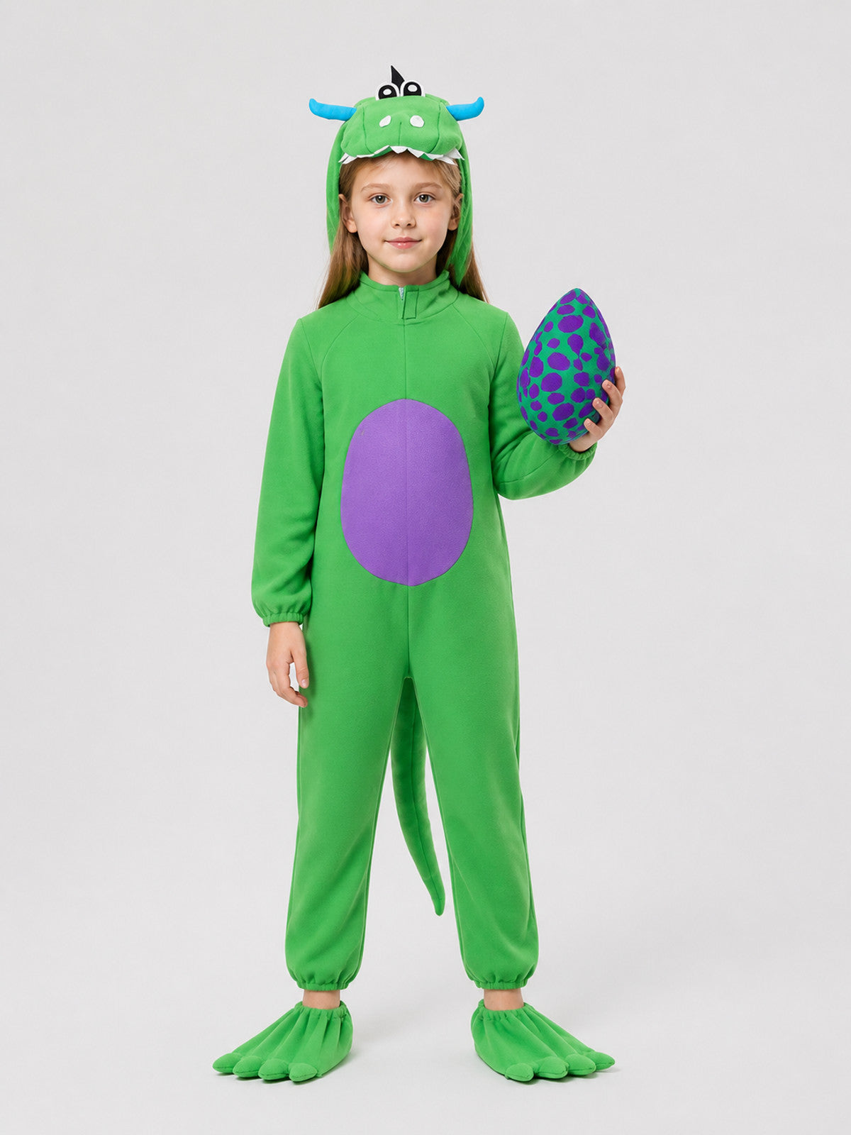 Dinosaur Costume for Children's Cosplay, Green Jumpsuit on-model view