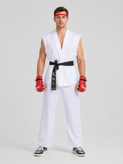 Street Fighter Fighter Cosplay Costume, Red/White