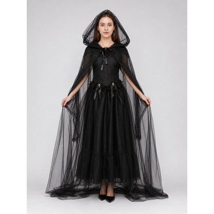 Vampire Costume: Long Hooded Dress with Cape