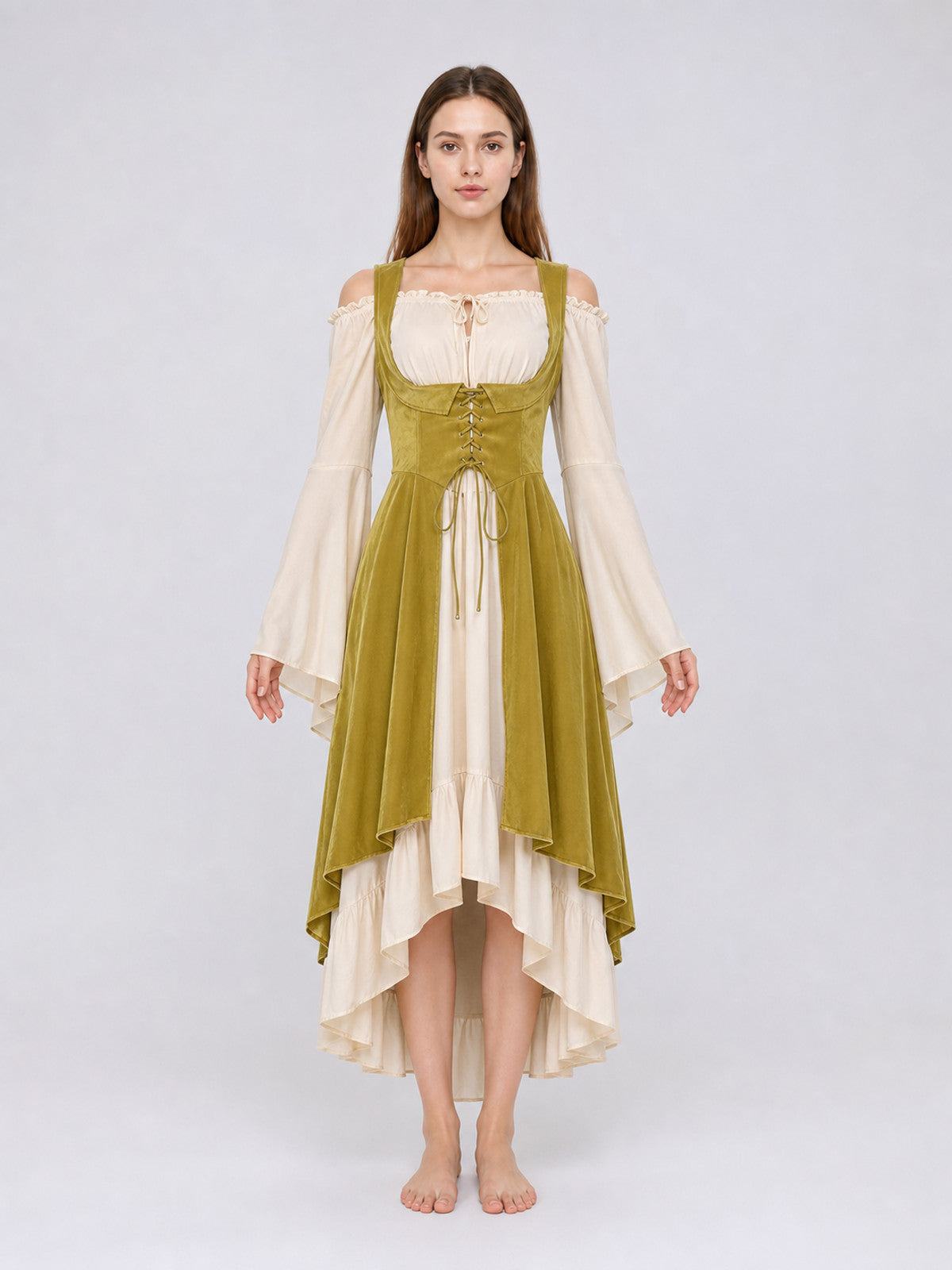 Renaissance-Style Lace-Up Costume Dress front view