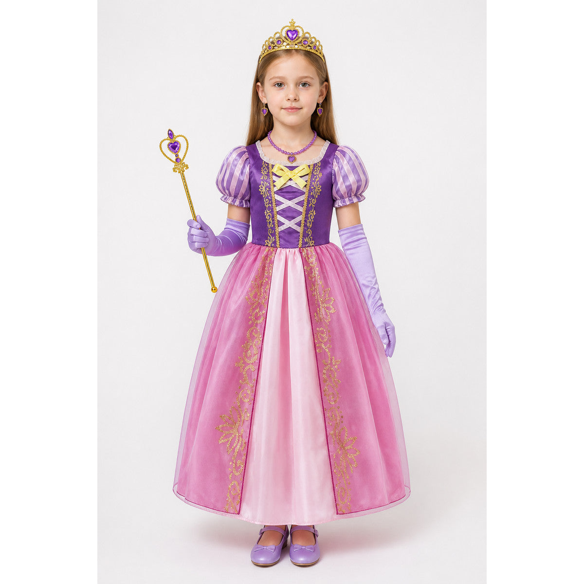 Rapunzel Princess Costume with Crown and Magic Wand main product view