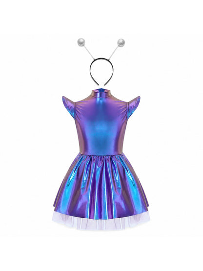 Children Girls Shiny Halloween Alien Cosplay Fancy Costume Space Robot Astronaut main product view
