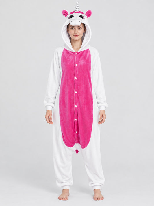 Unicorn Kigurumi Jumpsuit White and Pink with Hood