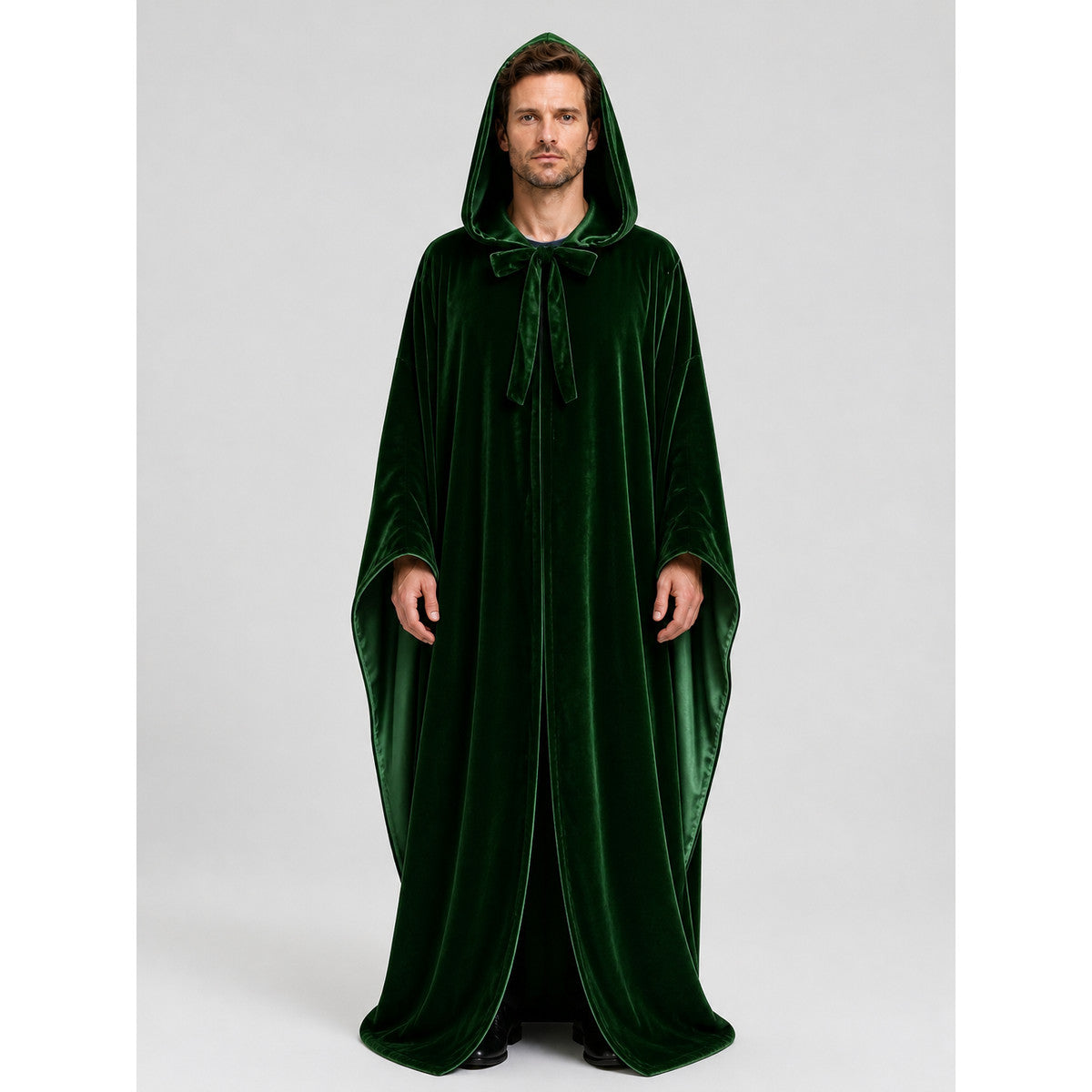 Green Hooded Death Cosplay Cloak for Halloween on-model view
