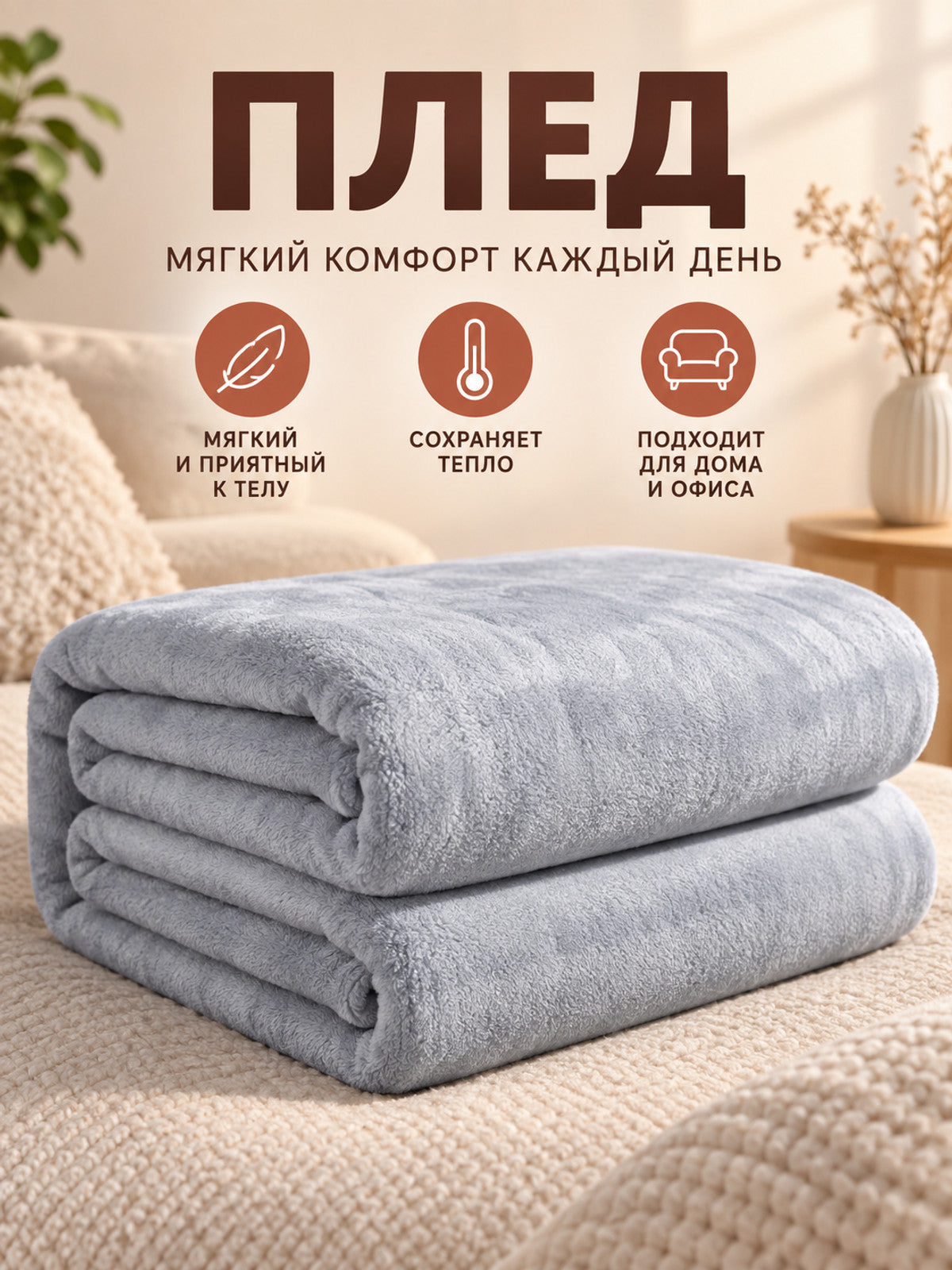 Solid Light Gray Polyester and Flannel Blanket