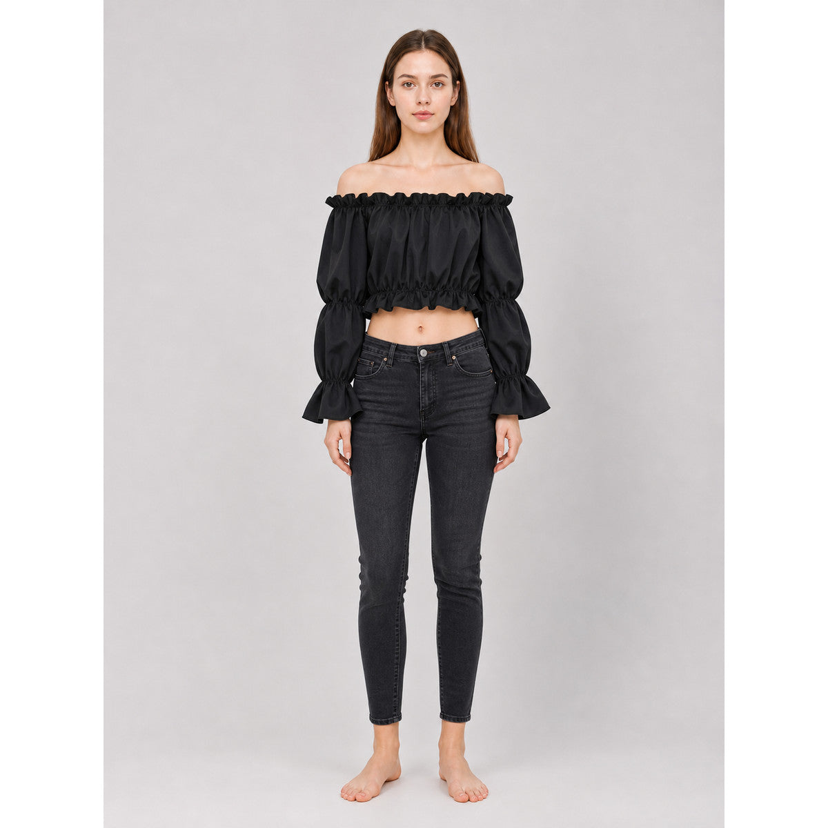 Cropped Off-the-Shoulder Top with Sleeves on-model view