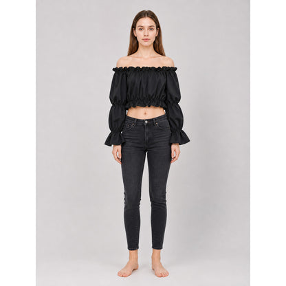 Cropped Off-the-Shoulder Top with Sleeves on-model view