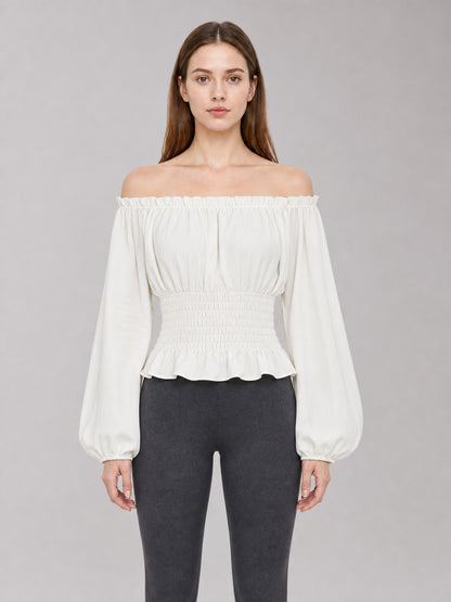 White Blouse with Full Sleeves and Ruffles front view
