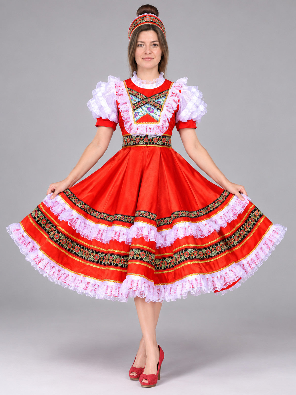 Stage costume for Russian folk dance, red
