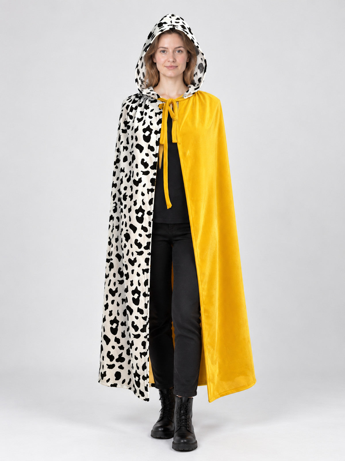Carnival Cape with Hood, Black and White with Yellow