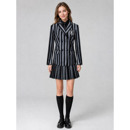 Striped School Uniform Set with Blazer and Skirt
