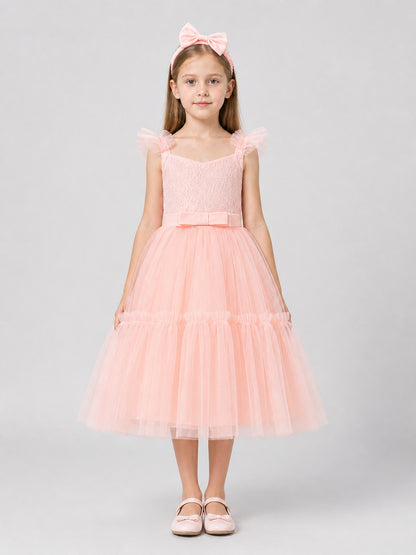 Children's Princess Dress with Full Skirt and Headband on-model view