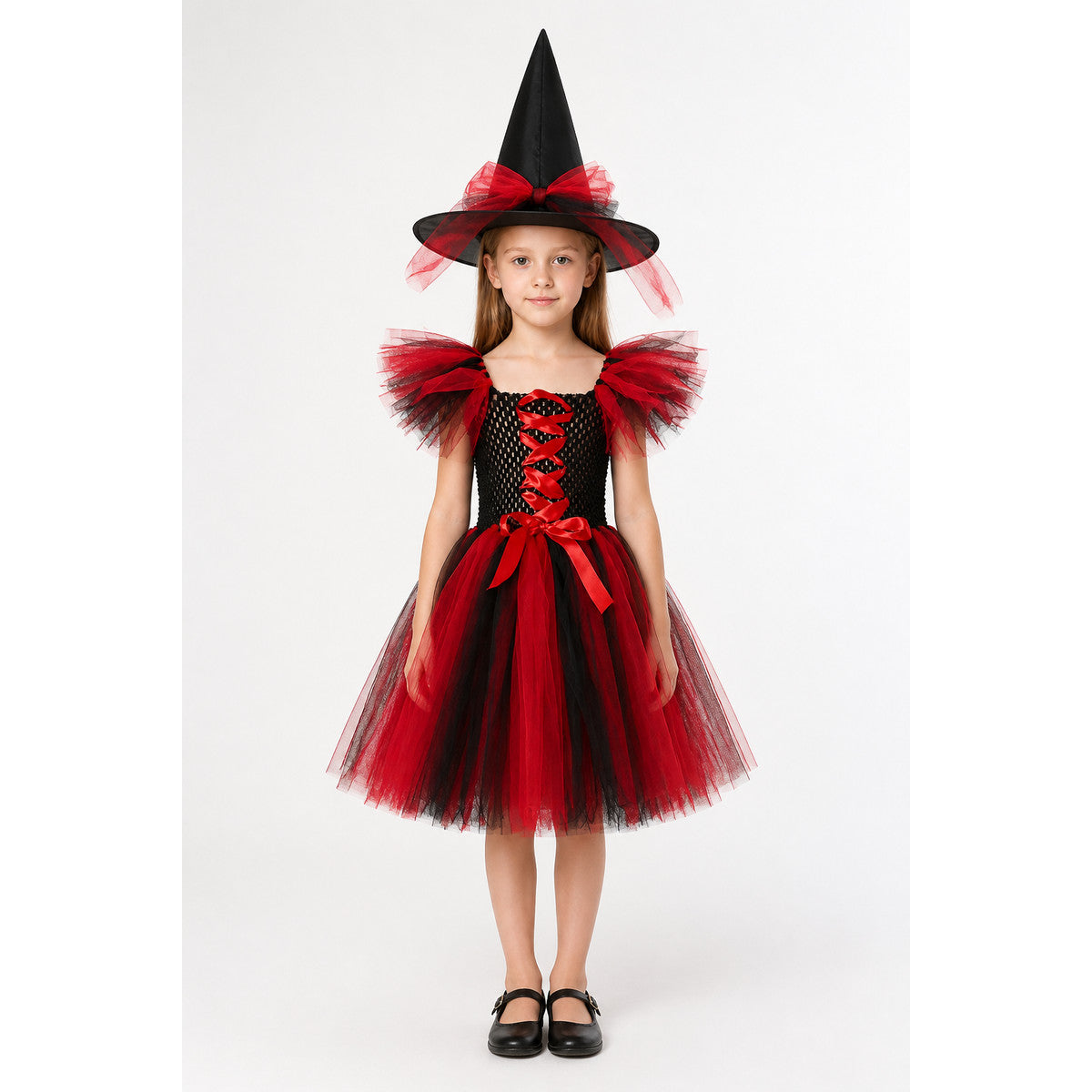 Red and Black Witch Costume with Hat and Full Skirt main product view