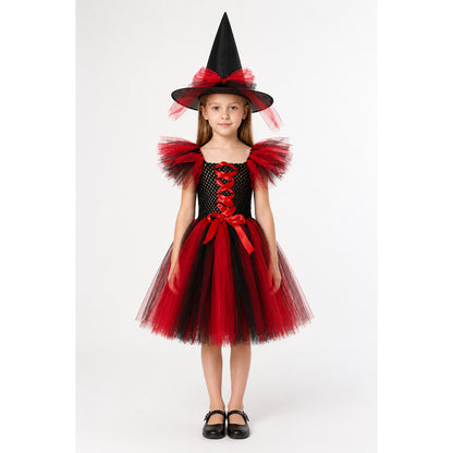 Red and Black Witch Costume with Hat and Full Skirt main product view