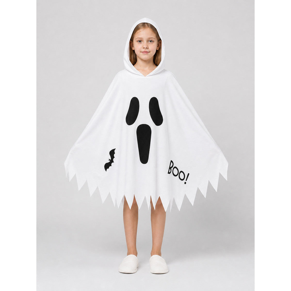 White Glowing Ghost Cape for Halloween on-model view
