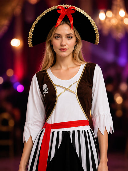 Women's Pirate Costume with Vest for Cosplay and Halloween on-model view