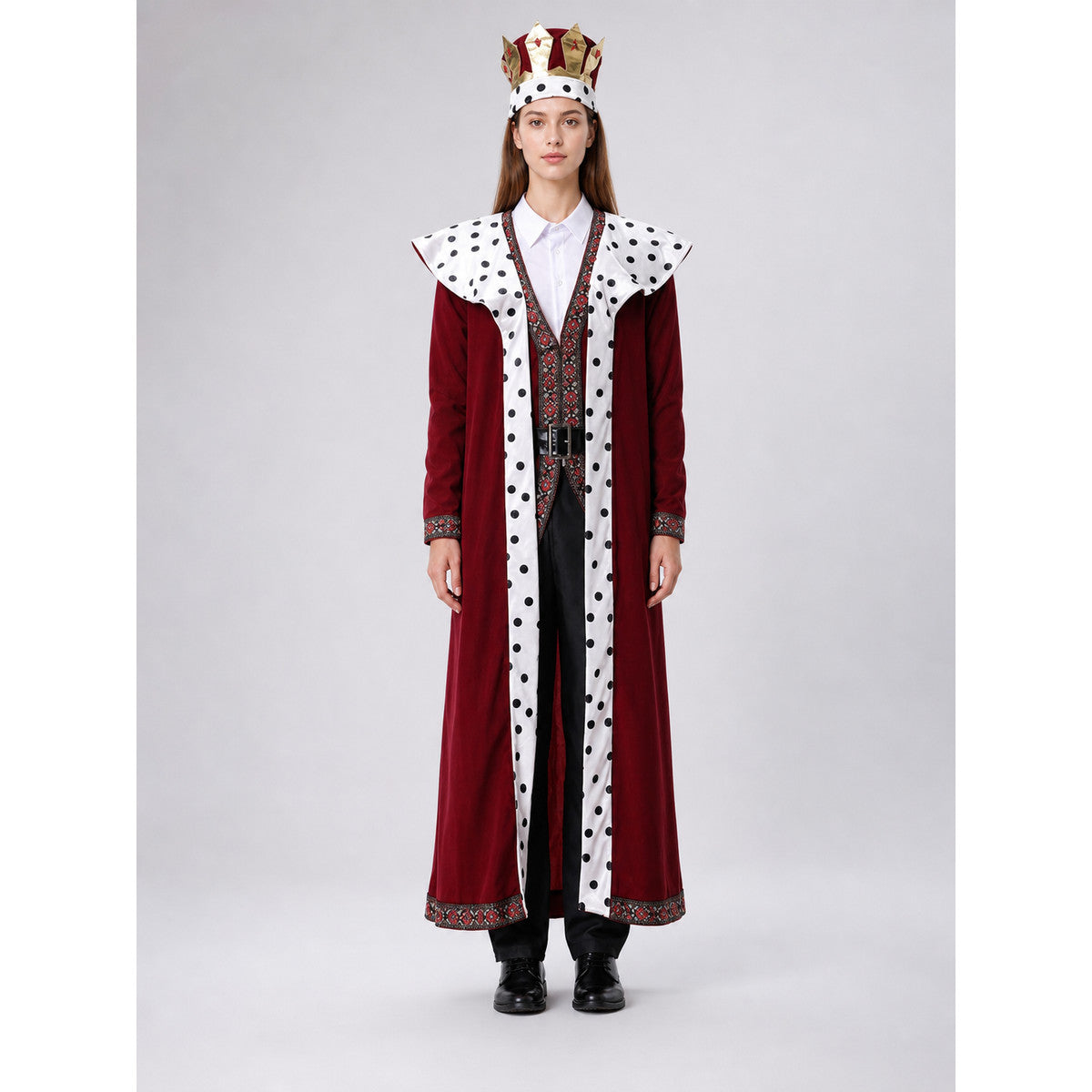 Medieval King Costume with Cape and Crown on-model view