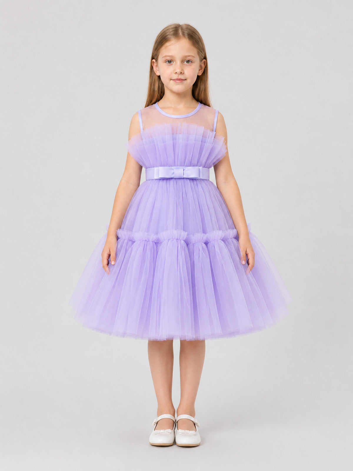 Dressy Layered Dress with Full Skirt and Bow on-model view