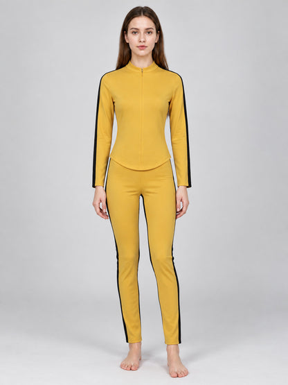Yellow Fitted Cosplay Costume with Black Stripes on-model view