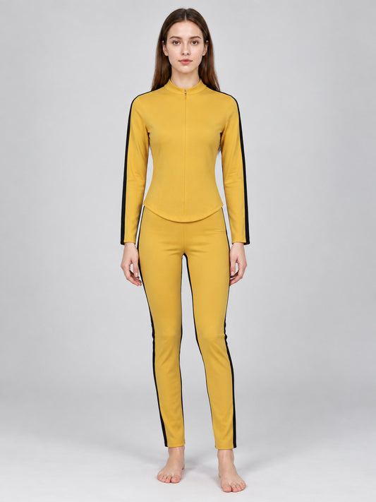 Yellow Fitted Cosplay Costume with Black Stripes on-model view