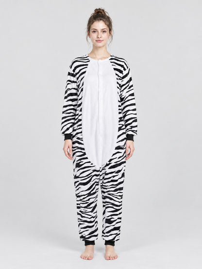 Flannel Zebra-Striped Print PJ Jumpsuit