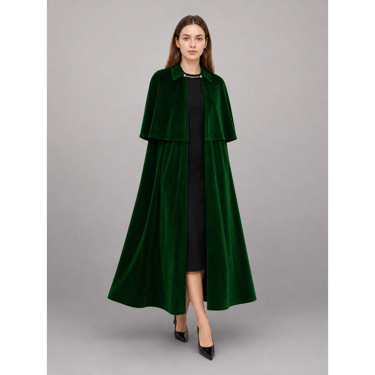 Long Green Gothic Costume Cape front view