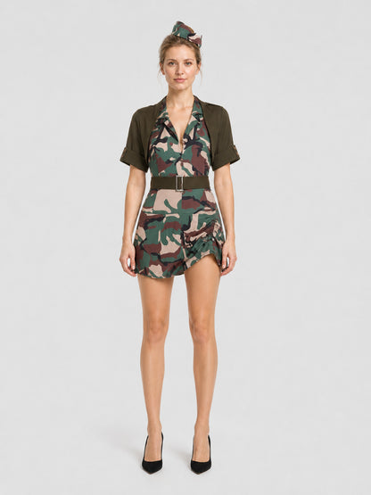Camouflage Military-Style Costume with Skirt on-model view