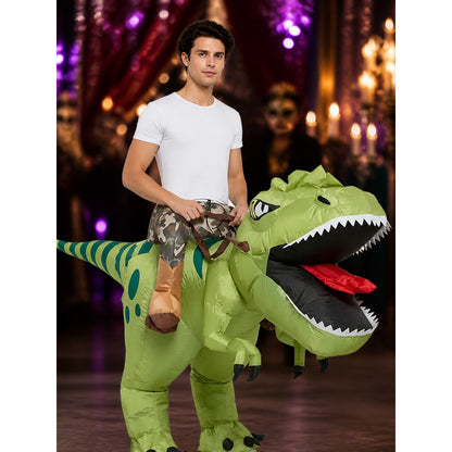 Inflatable Dinosaur Costume, Green Dinosaur Suit With Tail on-model view